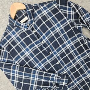 Cotton & Co Flannel Button Down Shirt Men's Large Blue Plaid Long Sleeve Cotton